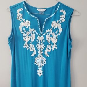 Peter Nygard Turquoise Embroidered Maxi